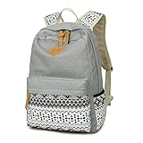 Fresion Vintage Schulrucksäcke Mädchen Outdoor Sport Daypack Canvas Laptop Rucksack 14 zoll Cute Cityrucksack mit Kleinen weißen für Kinder Teenager Studenten (Hellgrau) - 2
