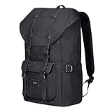 Rucksack Damen Herren Vintage Studenten Backpack KAUKKO 17 Zoll Laptop Rucksack für 15″ Notebook Lässiger Daypacks Schüler Backpacks Schultaschen of 2 Side Pockets für Wandern Reisen Camping (1linen schwarz) - 2