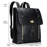 Estarer Damenrucksack PU Leder Rucksack Damen für Uni Freizeit 15,6 Zoll Laptoprucksack Schwarz - 3