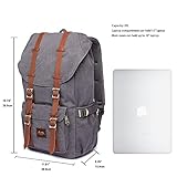 Rucksack Damen Herren Backpack Schulrucksack KAUKKO 17 Zoll Laptop Rucksack für 15″ Notebook Lässiger Daypacks Schultaschen of 2 Side Pockets für Wandern Reisen Camping (canvas grau) - 2