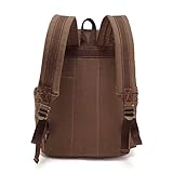 Canvas Rucksack P.KU.VDSL-AUGUR REIHE Vintage Rucksack Schulrucksack Retro Rucksack Daypack Backpack Lederrucksack Wanderrucksack Reisetasche Laptoprucksack für Herren Damen Jungen Mädchen (A – Kaffee) - 3