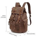 Canvas Rucksack P.KU.VDSL-AUGUR REIHE Vintage Rucksack Schulrucksack Retro Rucksack Daypack Backpack Lederrucksack Wanderrucksack Reisetasche Laptoprucksack für Herren Damen Jungen Mädchen (A – Kaffee) - 4