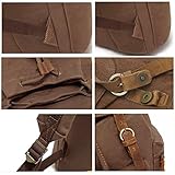 Canvas Rucksack P.KU.VDSL-AUGUR REIHE Vintage Rucksack Schulrucksack Retro Rucksack Daypack Backpack Lederrucksack Wanderrucksack Reisetasche Laptoprucksack für Herren Damen Jungen Mädchen (A – Kaffee) - 3