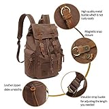 Canvas Rucksack P.KU.VDSL-AUGUR REIHE Vintage Rucksack Schulrucksack Retro Rucksack Daypack Backpack Lederrucksack Wanderrucksack Reisetasche Laptoprucksack für Herren Damen Jungen Mädchen (A – Kaffee) - 4